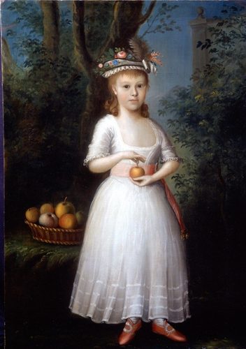 Portrait of a Young Girl holding an Apple — Naïve Art