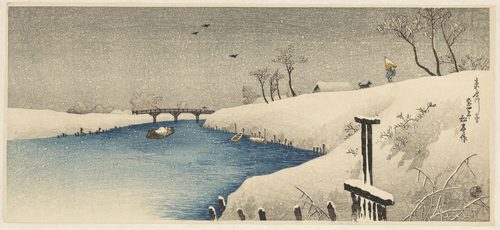 Snow on Ayase river — Shin-hanga